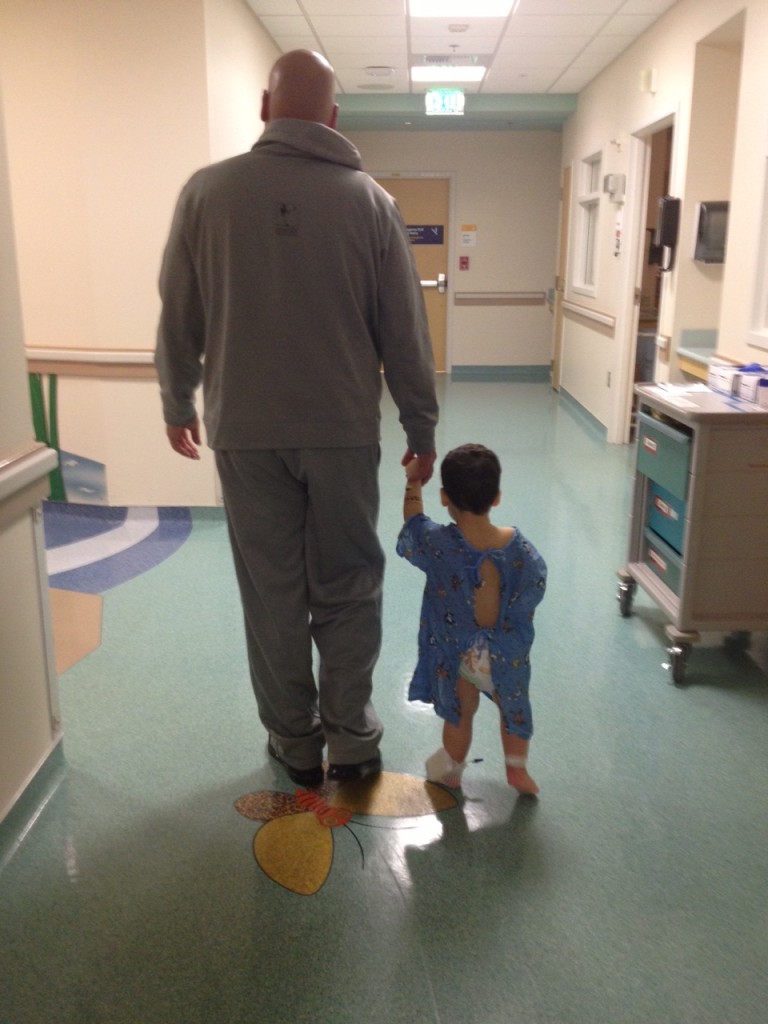 Damon's first walk in the hospital